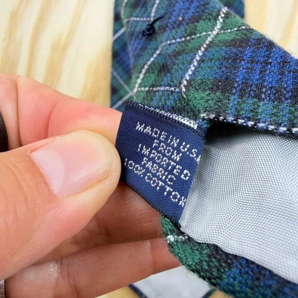 Polo Ralph Lauren Tie Men Blue Green Plaid Black Watch Tartan Cotton USA Made